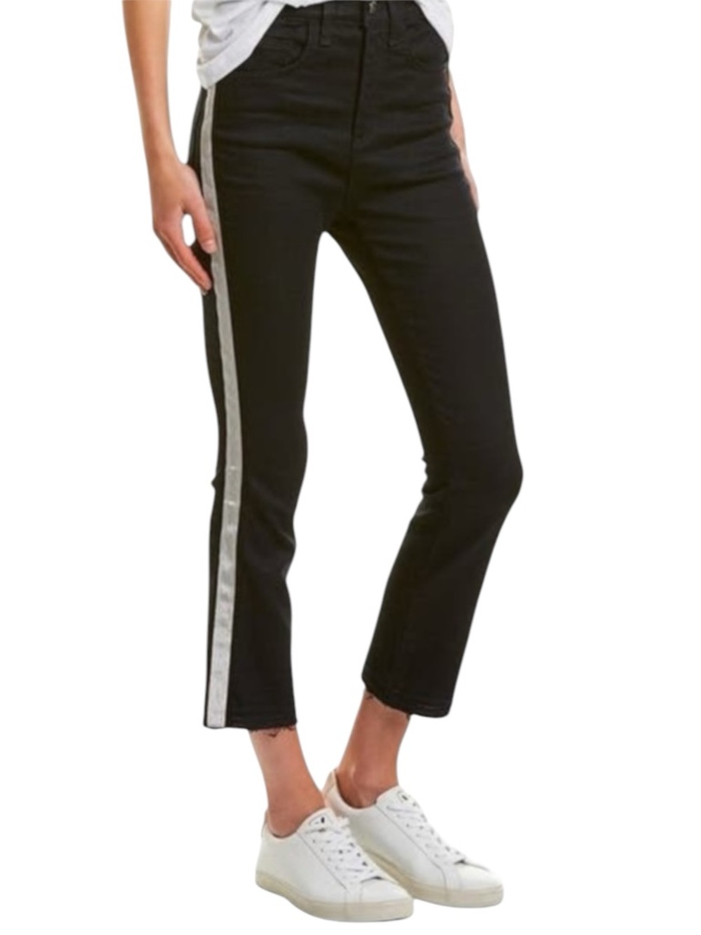 VERONICA BEARD Carley “Kick Flare” High Rise Black Jeans w/Silver Tux Stripe 25